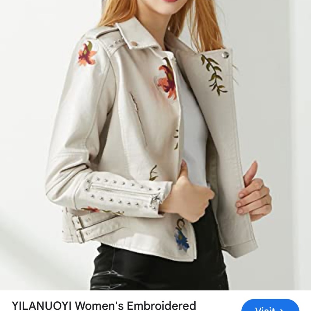 Women's Floral Embroidered Bomber Jacket - Cream